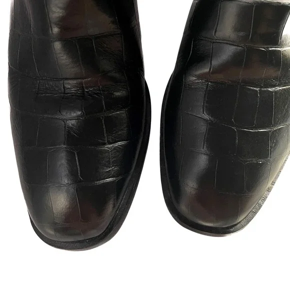 Donald J. Pliner Gemini Crocodile Black Block Heel Ankle Boot Silver Studded 8.5 - Picture 5 of 13